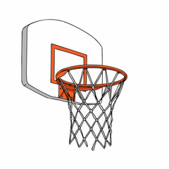 Basketball hoop with torn net against a white background  
