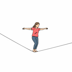 Young woman balancing on slackline with arms outstretched outdoors  