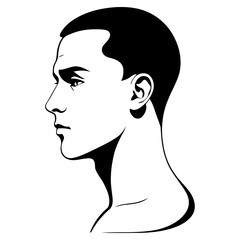 Military-style buzz cut male profile sharp lines vector for grooming guides menswear branding and minimalist aesthetics