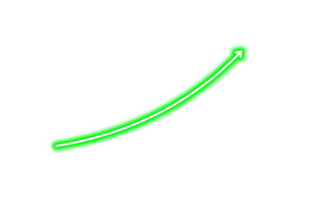 arrow growing business. Curved green neon arrow symbolizing business growth and progress. Futuristic upward arrow design for success, finance, and marketing visuals.
