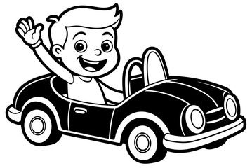 Funny red cartoon car with an animal driver, a fun vector illustration for kids' transportation and travel