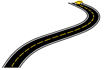 Winding asphalt road vector illustration with white lines, depicting a long journey concept for travel and transportation design