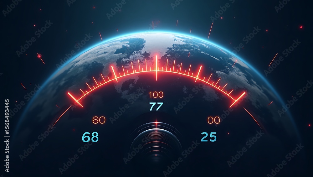 Poster futuristic digital dashboard displaying earth and global data metrics