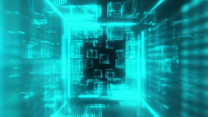 Abstract futuristic neon cubes forming a network, glowing in the dark - Powered by Adobe