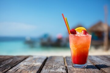Tropical cocktail beach summer drink glass ice orange strawberry vacation