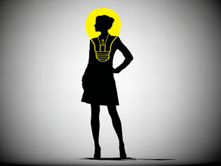 Woman silhouette with lightbulb design on back symbolizes creativity and innovation in a minimalist style