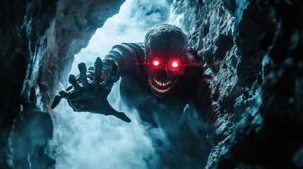 Glowing eyed creature in a cave