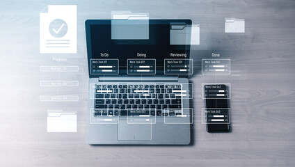 Task management workflow dashboard visualizing to-do lists, ongoing tasks, review status, and...