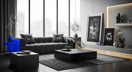 Modern Urban Living Room with Kinetic Art