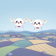 Obraz premium Whimsical drones over pastel farmland