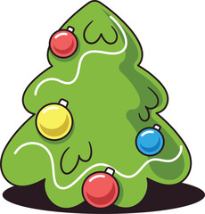 Retro Christmas tree decorated baubles