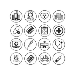 Modern Medical and Healthcare Icons Flat Vector Set, Hospital, Doctor, and Health Symbols Minimal Line Icons set. 

