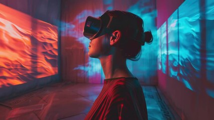 A person wearing a virtual reality headset in a room, ready for an immersive experience - Powered by Adobe