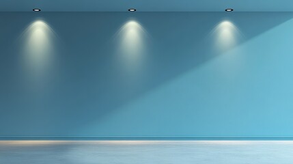 Simple blue background for presentations. Light blue wall with nice lights and a smooth floor.
