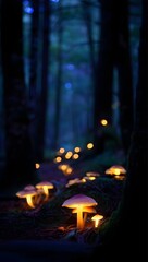 Glowing mushrooms in dark forest magical nature photography fantasy landscape art print