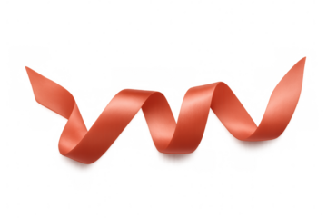 Flowing coral satin ribbon dancing against transparent backdrop, symbolizing celebration, gift-giving, and festive elegance