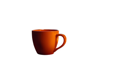 Obraz premium Realistic lighting on matte orange ceramic mug on white background – ideal for product mockups or minimalist design projects. Transparent PNG.