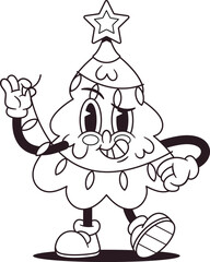 Retro Christmas tree wearing garlands