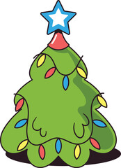 Retro Christmas tree decorated garlands