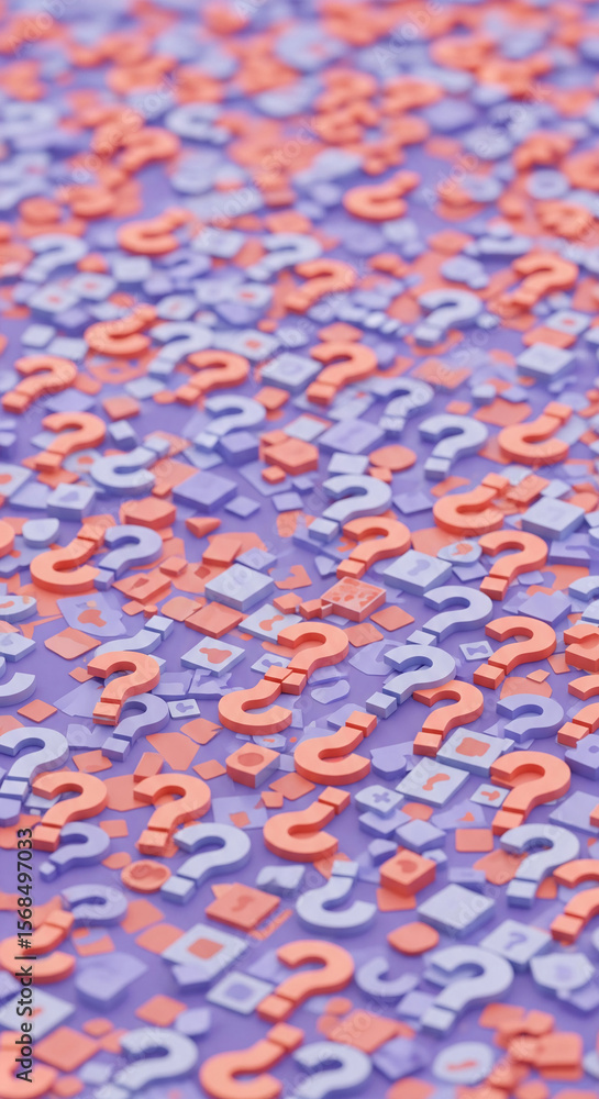 Fototapete numerous coral and lavender question marks form a textured background, suggesting uncertainty or the