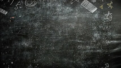 Chalkboard filled with white math symbols, numbers, and doodles - Powered by Adobe