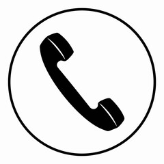 Black telephone handset icon in circle communication