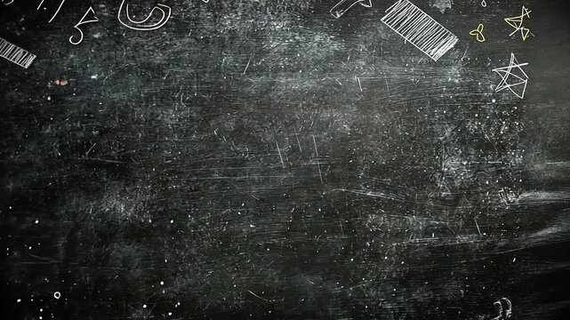 Chalkboard filled with white math symbols, numbers, and doodles - Powered by Adobe