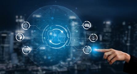 Fototapeta premium AI assistant with LLM, big data, machine learning, and generative AI powers prompt engineering and supports agentic AI for advanced business applications. Vouch