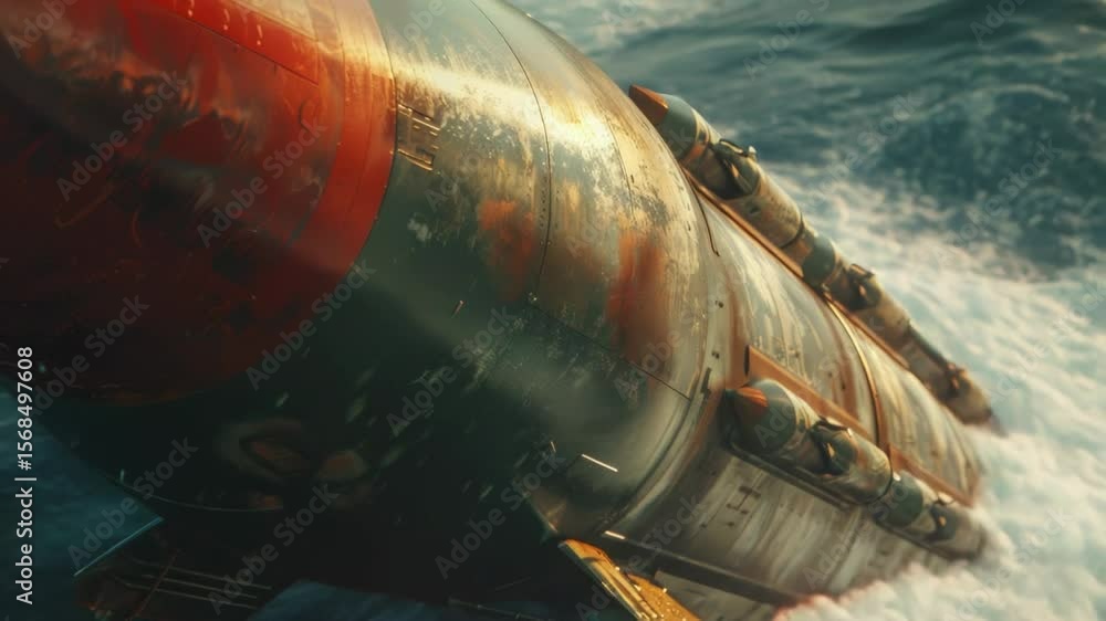 Aufkleber a submarine floats in the ocean on a cloudy day, suitable for use as an atmospheric background or to