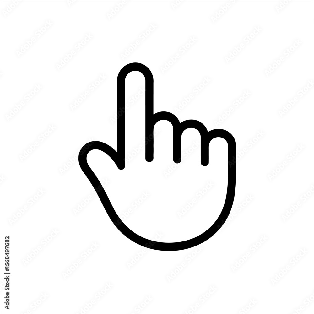 Poster simple black outline of a hand with index finger pointing upwards on white background