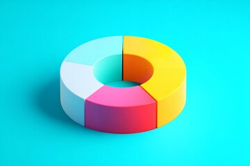 Fototapeta premium Colorful 3D pie chart on bright blue background showcasing data visualization in a modern design
