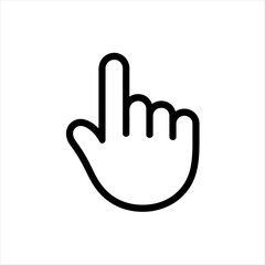 Fototapeta premium Simple black outline of a hand with index finger pointing upwards on white background