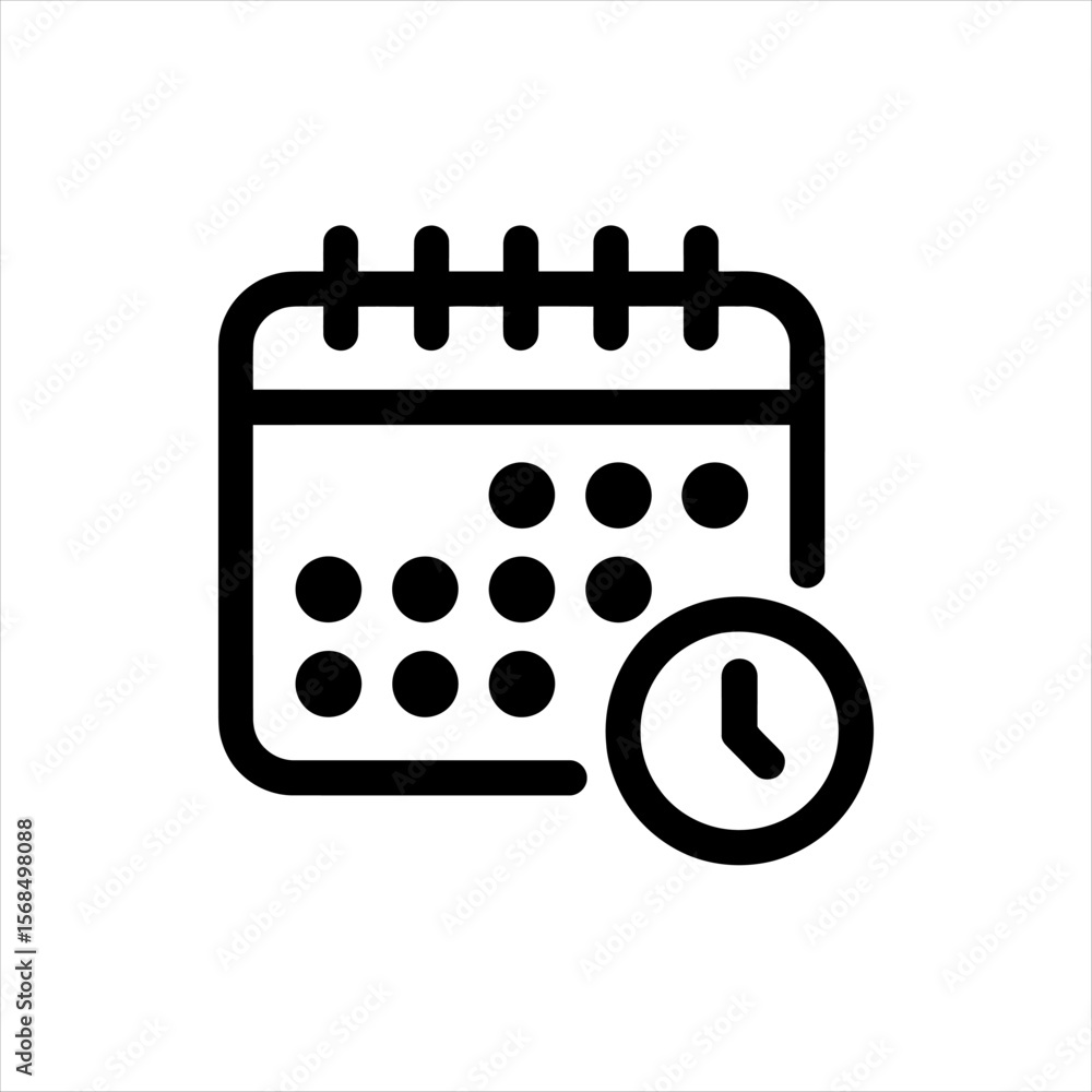 Poster calendar and clock icon representing time management and scheduling events