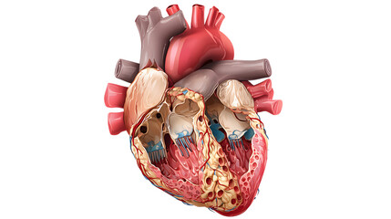 Naklejka premium detailed anatomical illustration of a human heart, isolated on transparent background