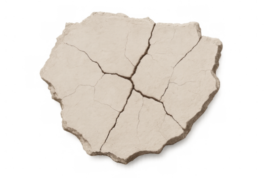 Piece of cracked dry earth isolated on transparent background, symbolizing drought, climate change, and environmental challenges