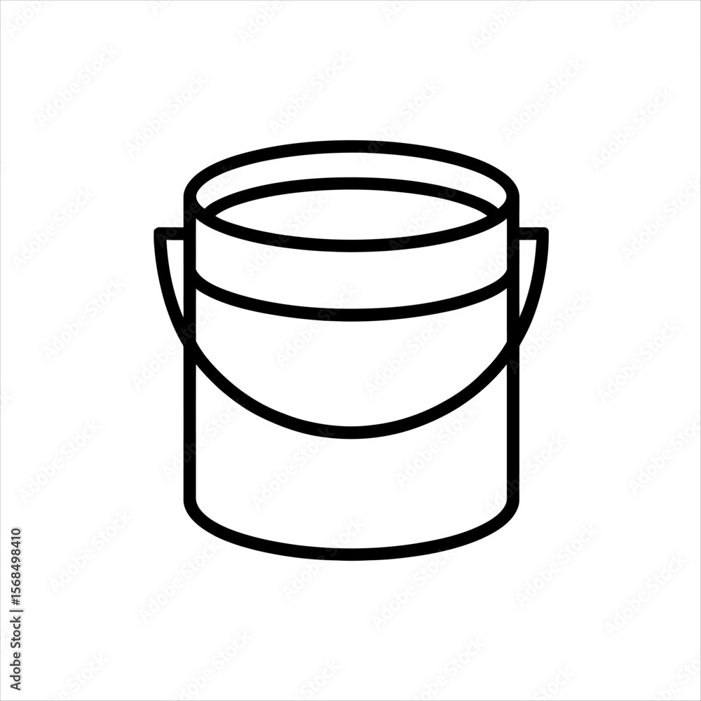 Poster simple black outline icon of an open bucket with a handle on a white background