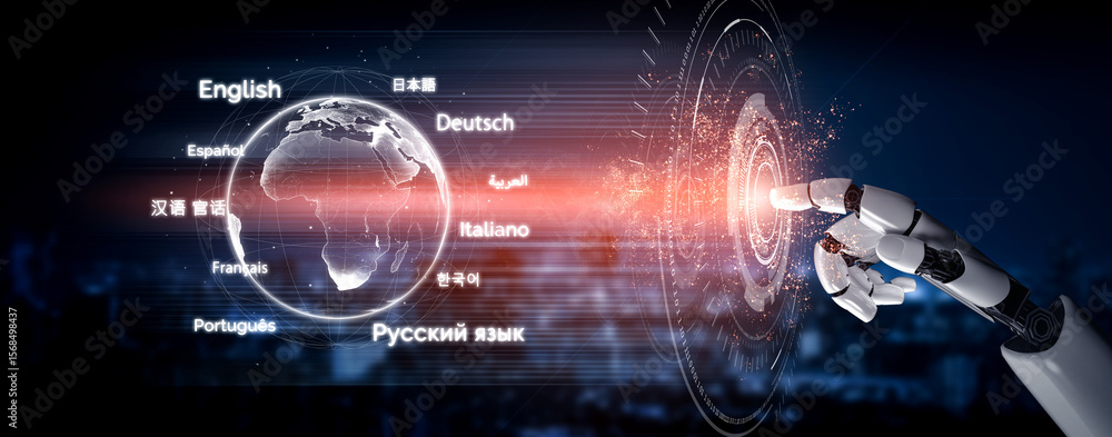 Poster ai artificial intelligence bridges global language communication with multilingual virtual assistant