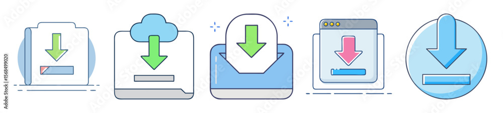 Poster download and save icons set for web and mobile applications