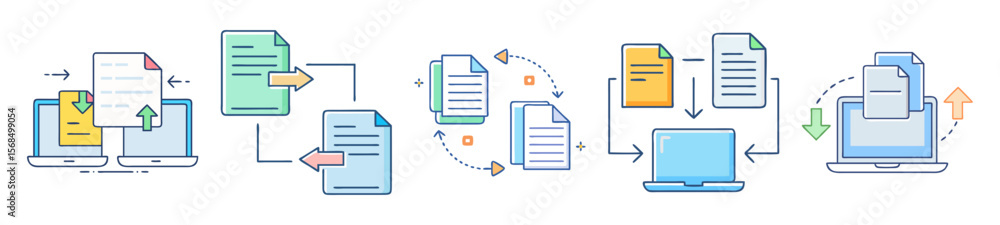 Poster digital data transfer and sharing across multiple devices and platforms concept