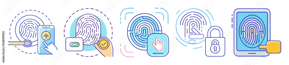 Poster illustrative depiction of fingerprint authentication processes on mobile devices, security and biome