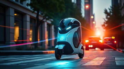 Future scooter crosses city street