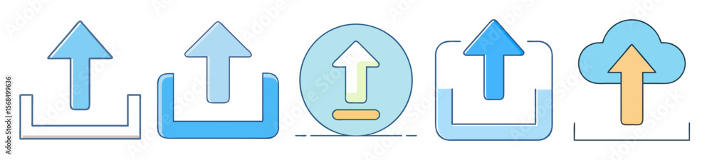 Poster various styles of upload icons with arrows and boxes for web design