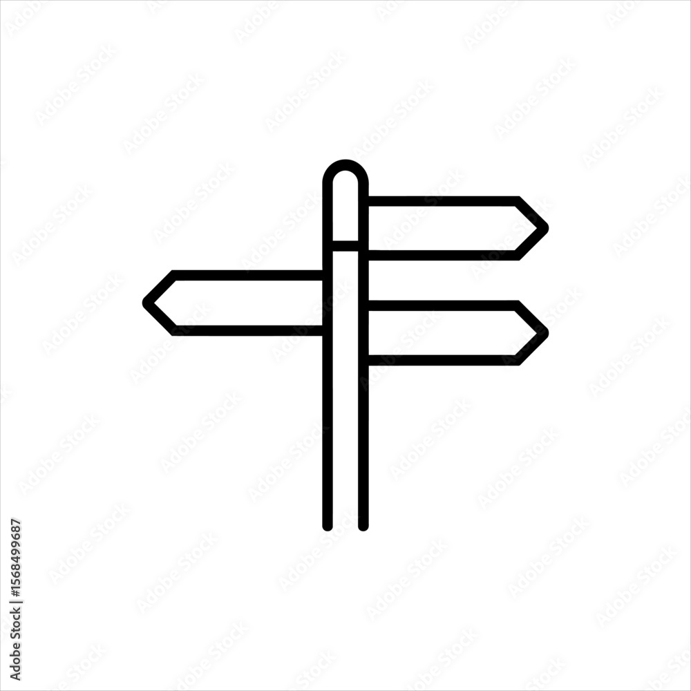 Poster simple black line art icon of a directional signpost with three arrows