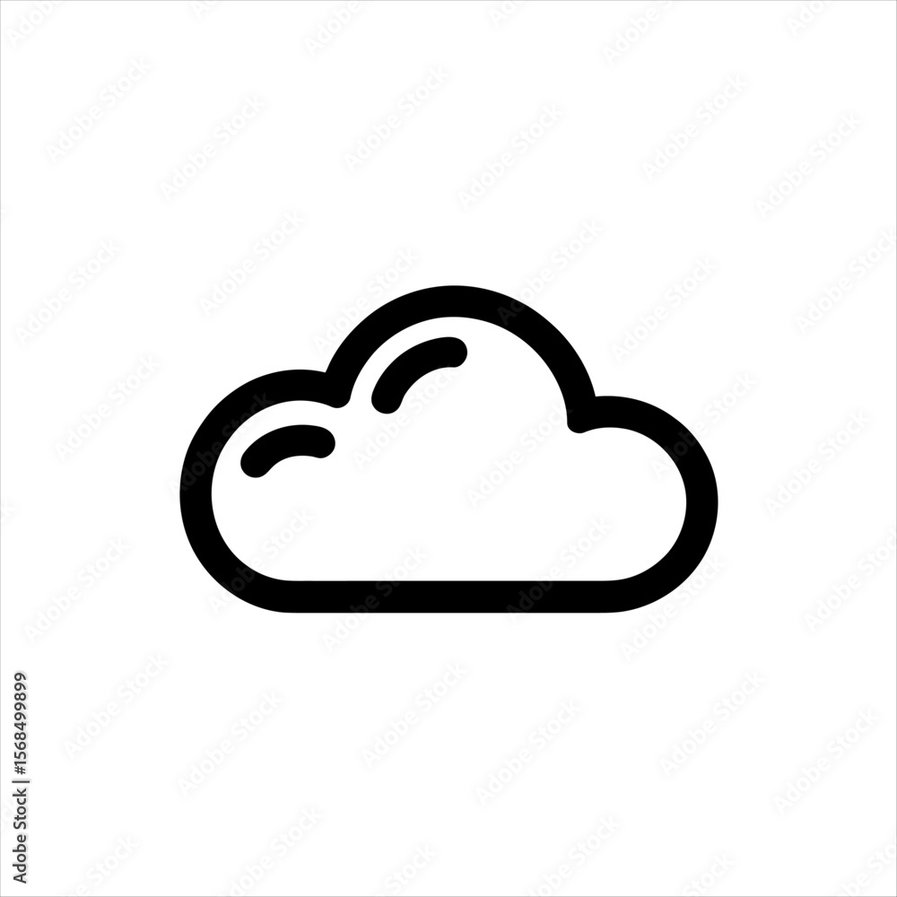 Poster simple black outline of a fluffy cloud with curved lines inside on a white background
