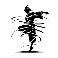 Samurai warrior with katana in dynamic vector ink silhouette