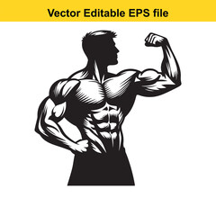 Fototapeta premium Powerful Bodybuilder Silhouette with Massive Muscles Vector Illustration for Fitness, Gym, and Bodybuilding Designs, Representing Strength and Determination