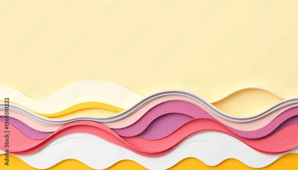 Poster layered abstract paper cutouts with organic wave pattern, offering a soft and calming abstract backg
