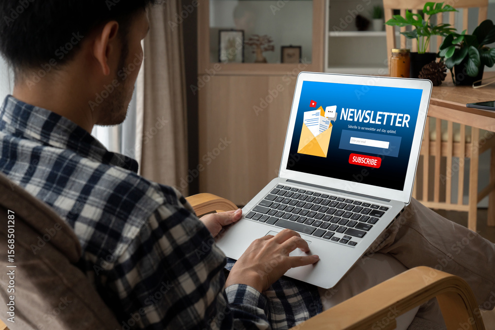 Poster newsletter signup page on computer for customer to subscribe snugly newsletter update information to
