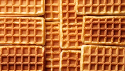 Belgian waffles arranged in a neat, golden, and crispy pattern. AI