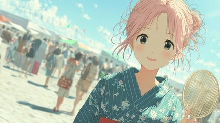 Portrait of a cute girl wearing a yukata
